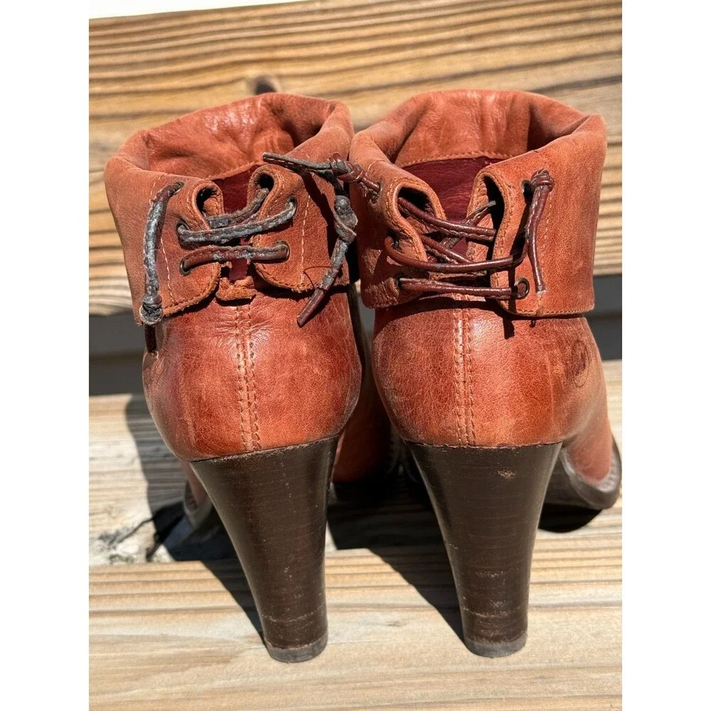 Vtg BRONX  Ankle Boots Leather Lace Up Brown Folded Cuff Womens Sz EU 36 US 6